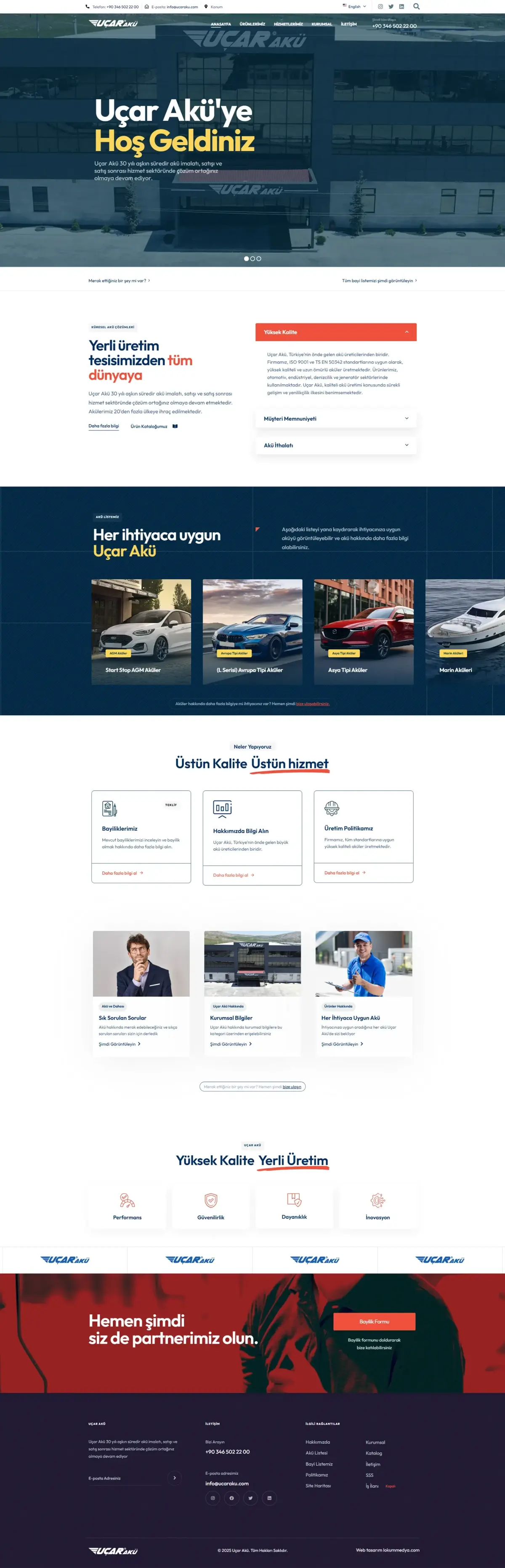Uçar Akü web sitesinin tam sayfa görünümü