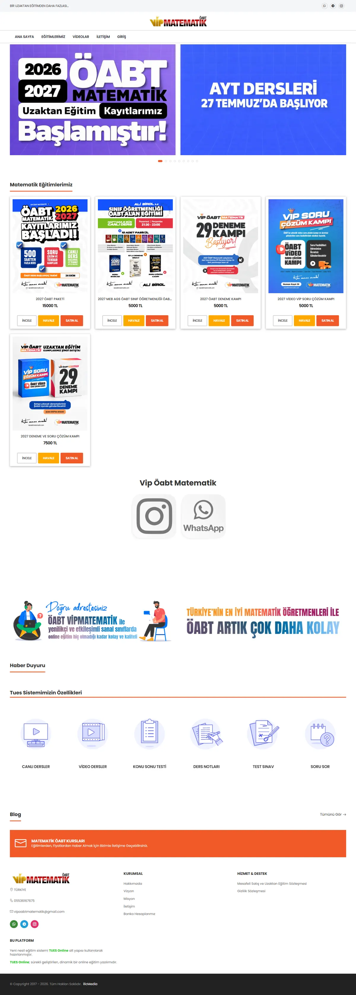 Vip ÖABT Matematik web sitesinin tam sayfa görünümü